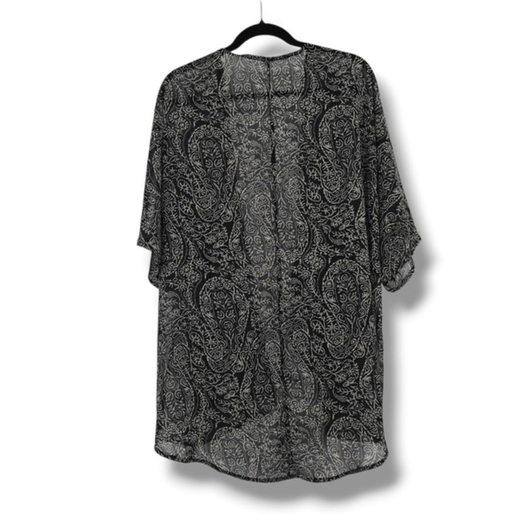 Womens Black White Paisley Sheer Kimono Cardigan Open Front‎ Wrap Chiffon Shawl